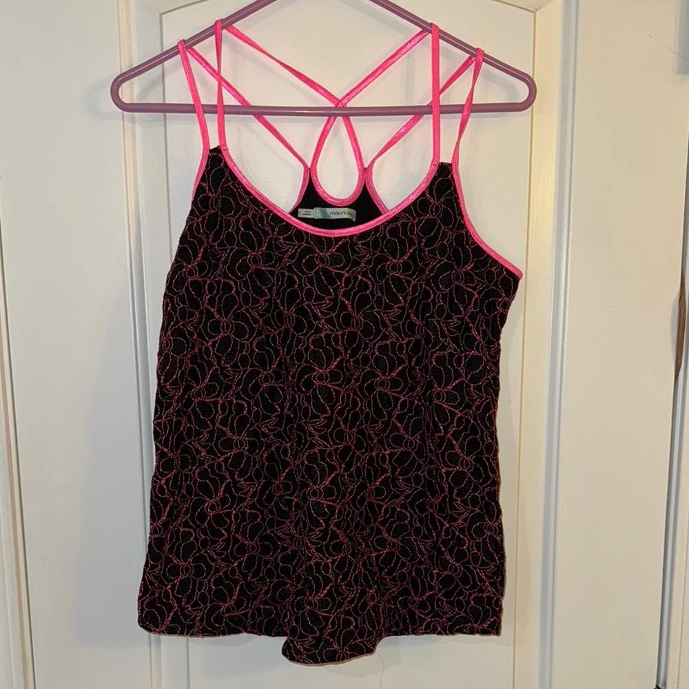 Maurices Black and Pink Floral Tank Top